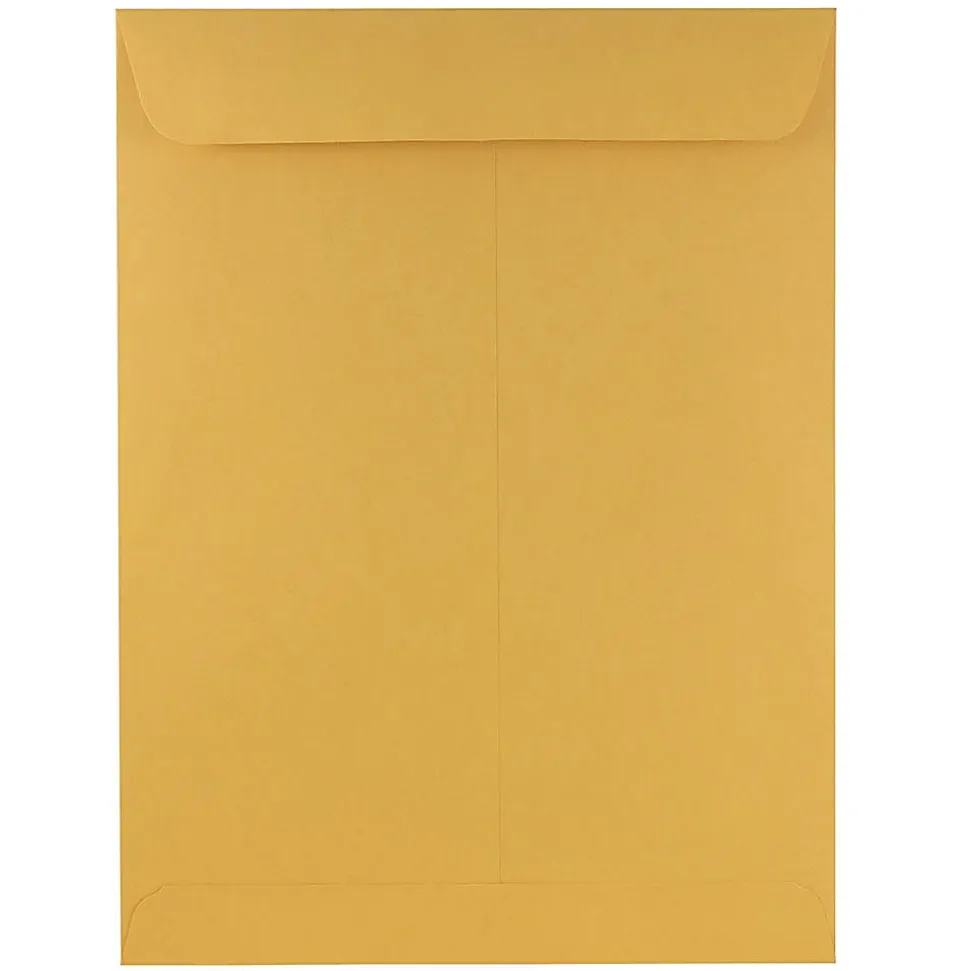 JAM Paper® Open-End 9" x 12" Envelopes, Gummed Seal, Brown Kraft, Pack Of 100 Envelopes