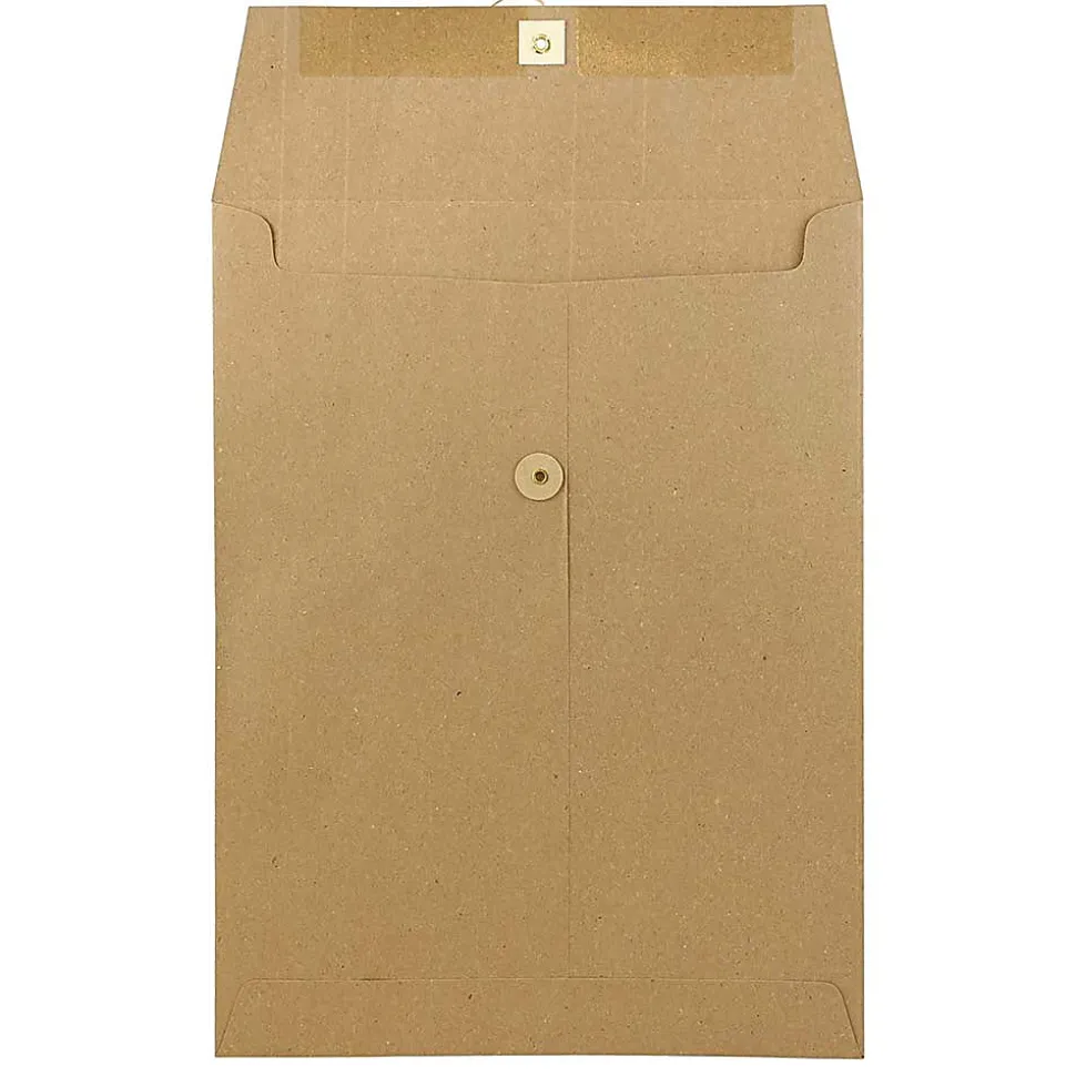 JAM Paper® Open-End 9" x 12" Manila Catalog Envelopes, Button & String Closure, 100% Recycled, Brown Kraft, Pack Of 25
