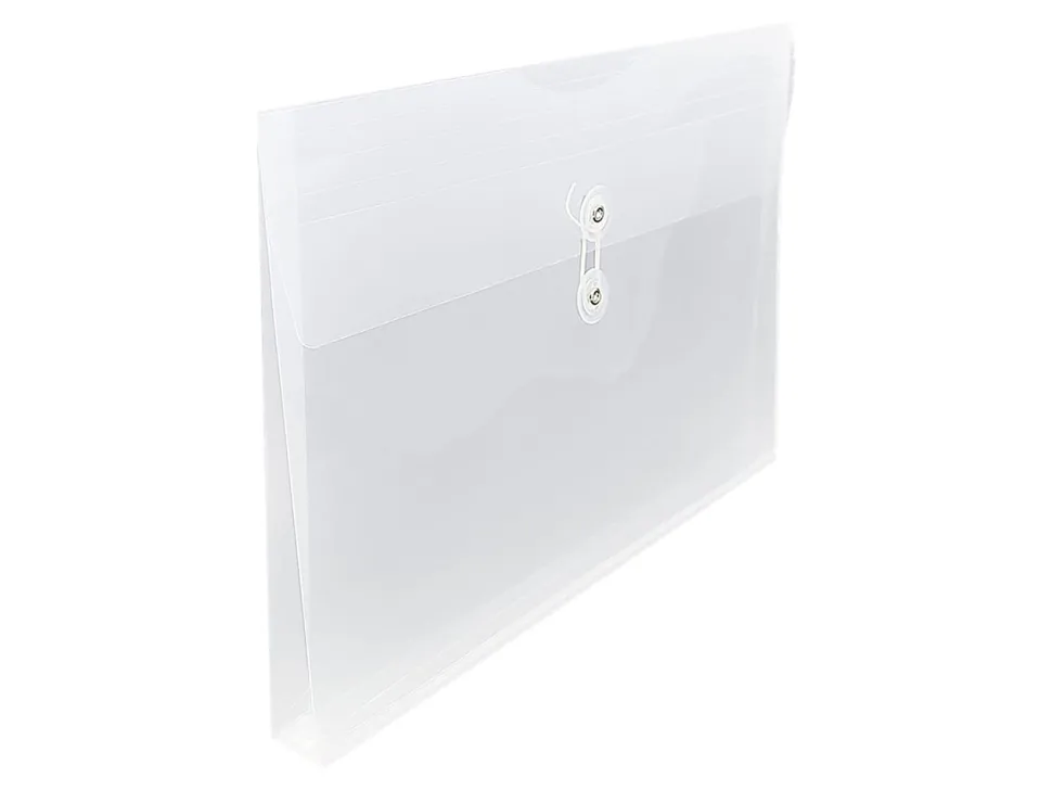 JAM Paper® Plastic Booklet Envelopes, Legal-Size, 9 3/4" x 14 1/2", Button & String, Clear, Pack Of 12