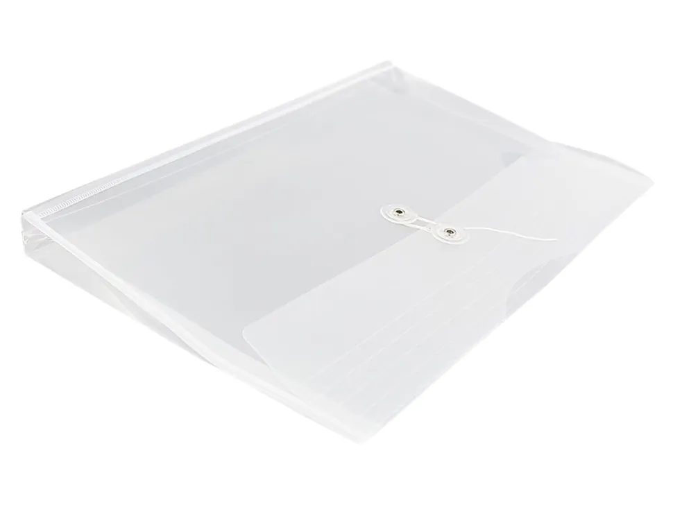 JAM Paper® Plastic Booklet Envelopes, Legal-Size, 9 3/4" x 14 1/2", Button & String, Clear, Pack Of 12