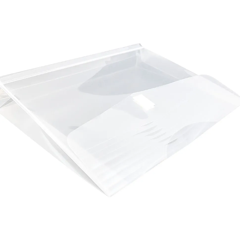 JAM Paper® Plastic Booklet Expansion Envelopes, Letter-Size, 9 3/4" x 13", Hook & Loop Closure Closure, Clear, Pack Of 12