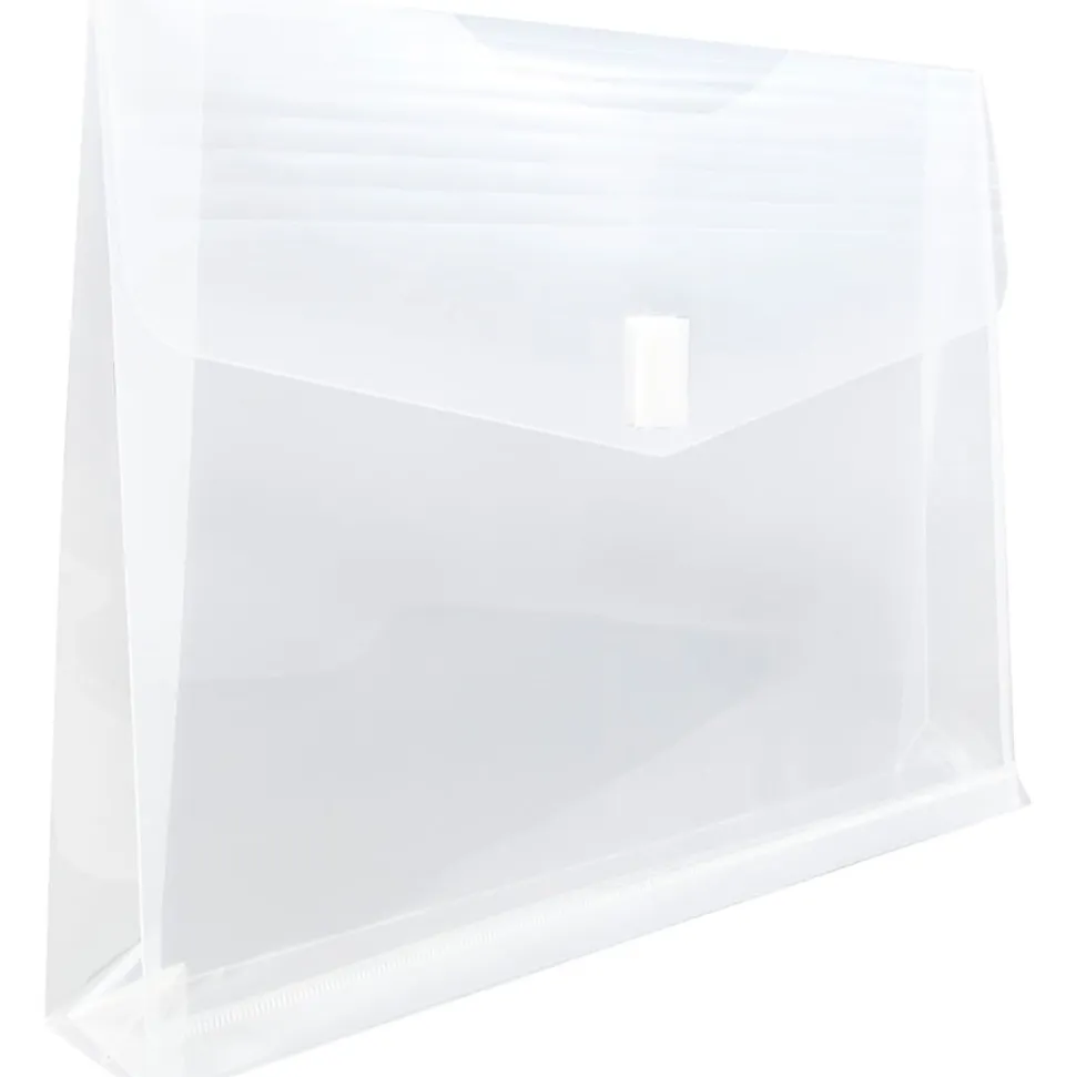 JAM Paper® Plastic Booklet Expansion Envelopes, Letter-Size, 9 3/4" x 13", Hook & Loop Closure Closure, Clear, Pack Of 12