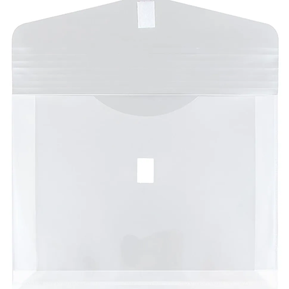JAM Paper® Plastic Booklet Expansion Envelopes, Letter-Size, 9 3/4" x 13", Hook & Loop Closure Closure, Clear, Pack Of 12