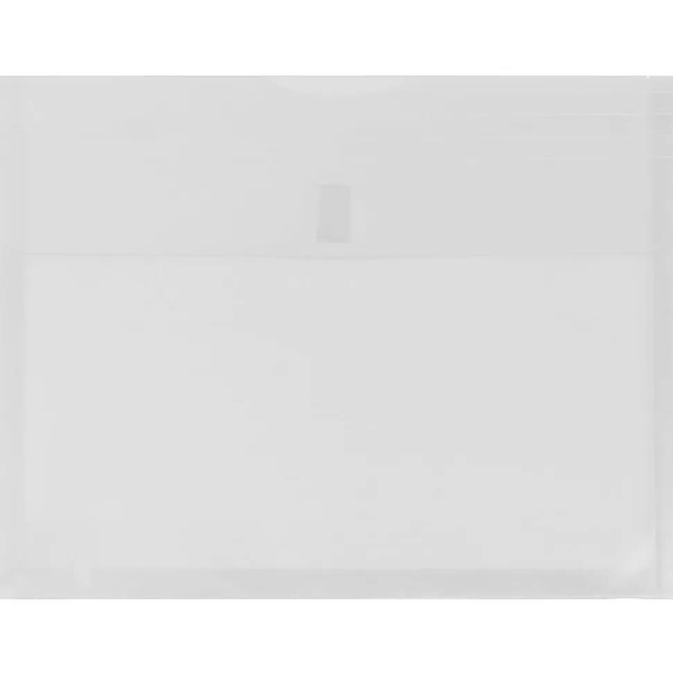 JAM Paper® Plastic Booklet Expansion Envelopes, Letter-Size, 9 3/4" x 13", Hook & Loop, Clear, Pack Of 12