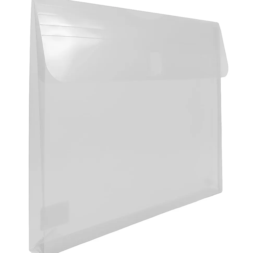 JAM Paper® Plastic Booklet Expansion Envelopes, Letter-Size, 9 3/4" x 13", Hook & Loop, Clear, Pack Of 12