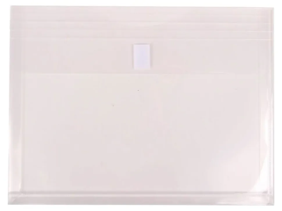 JAM Paper® Plastic Booklet Expansion Envelopes, Letter-Size, 9 3/4" x 13", Hook & Loop, Clear, Pack Of 12