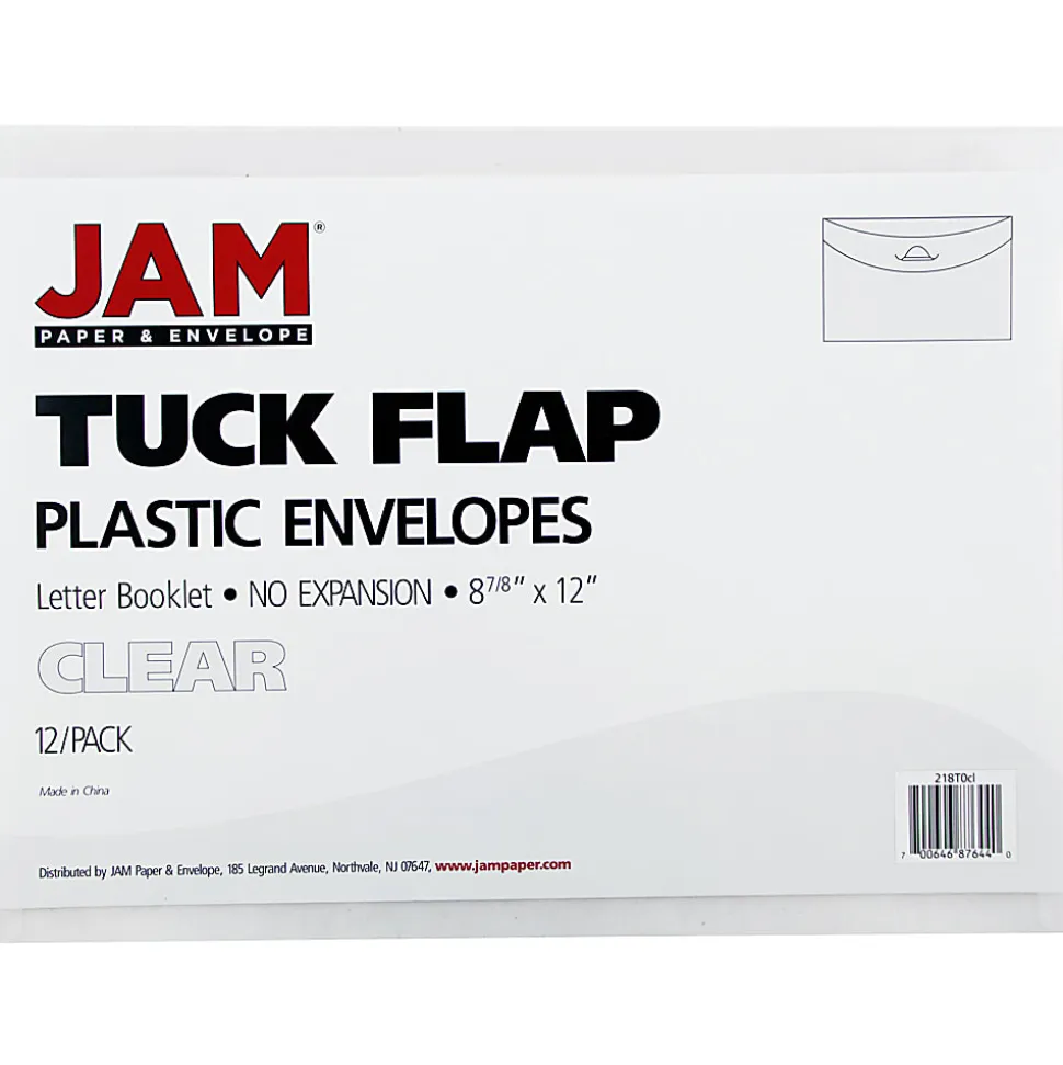 JAM Paper® Plastic Envelopes, Letter-Size, 8 7/8" x 12", Clear, Pack Of 12