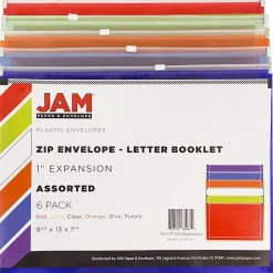 JAM PaperĀ® Plastic Envelopes, 9-3/4" x 13", Zipper Closure, Assorted Colors, Pack Of 6 Envelopes