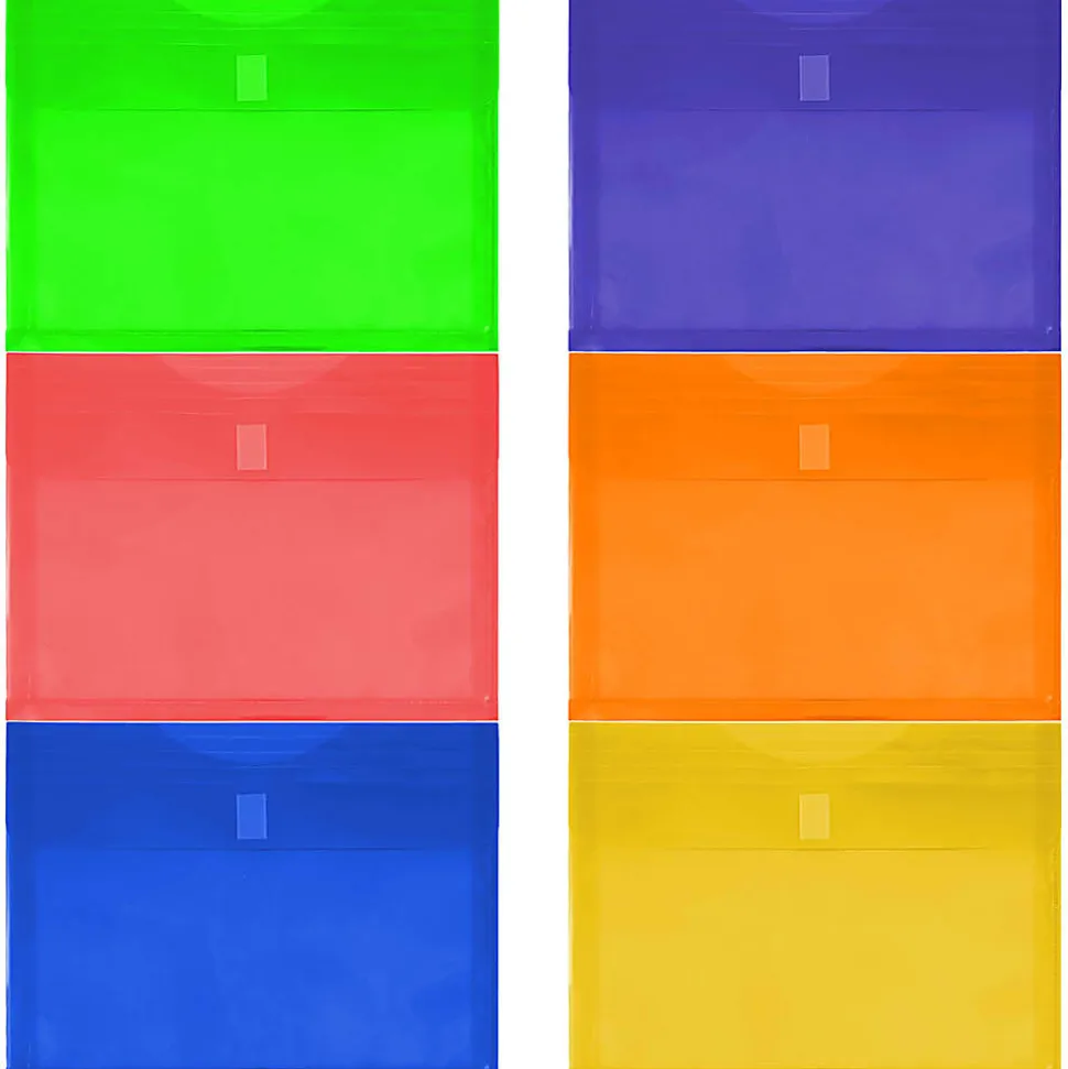 JAM Paper® Plastic Envelopes, 9-3/4" x 13", Hook & Loop Closure, Assorted Colors, Pack Of 6 Envelopes