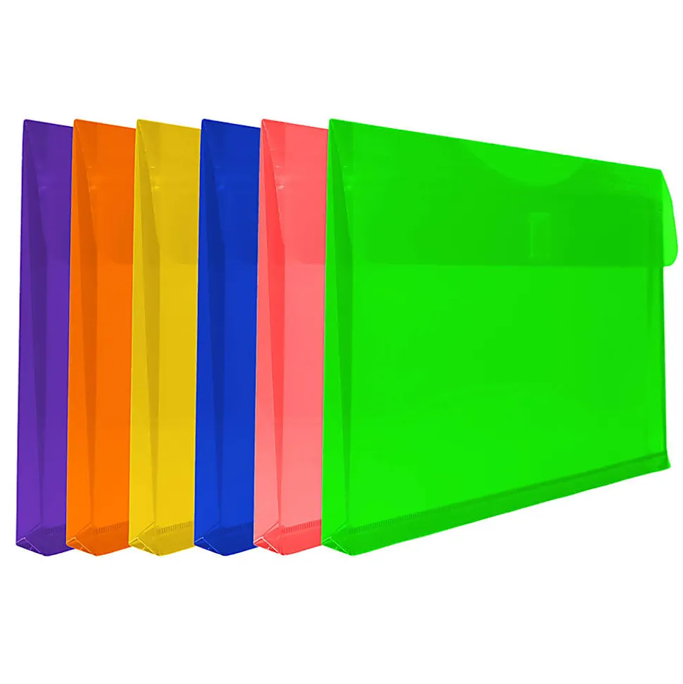 JAM Paper® Plastic Envelopes, 9-3/4" x 13", Hook & Loop Closure, Assorted Colors, Pack Of 6 Envelopes