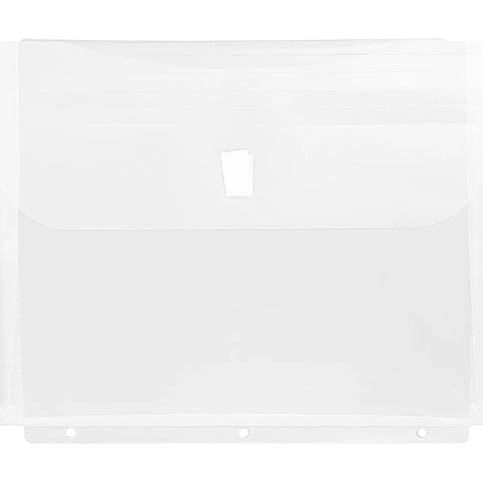 JAM Paper® Plastic 3-Hole Punch Binder Envelopes, 8-5/8" x 11 1/2", Hook & Loop Closure, Clear, Pack Of 12 Envelopes