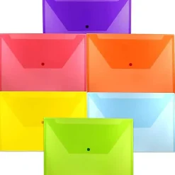 JAM PaperĀ® Plastic Legal Booklet Envelopes, 9-3/4" x 14-1/2", Snap Closures, Assorted Colors, Pack Of 6 Envelopes