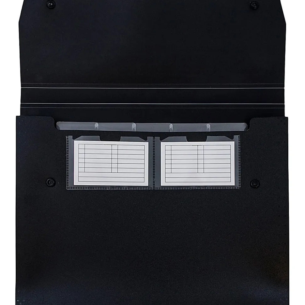 JAM Paper® Plastic 6-Pocket Expanding Folder, 1-1/2" Expansion, 9" x 13", Black