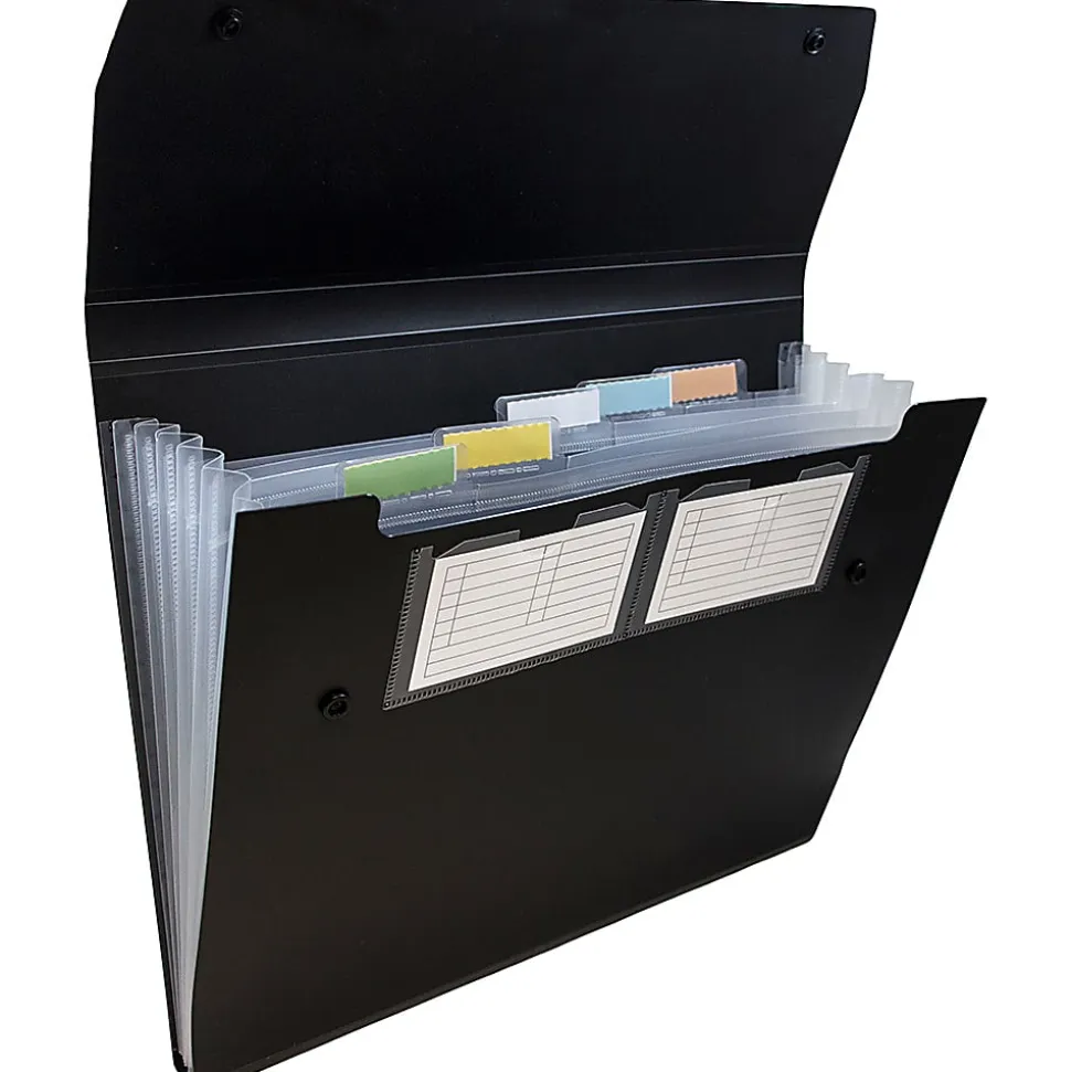 JAM Paper® Plastic 6-Pocket Expanding Folder, 1-1/2" Expansion, 9" x 13", Black