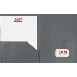 JAM PaperĀ® Plastic 2-Pocket POP Folders, 9 1/2" x 11 1/2", Gray, Pack Of 6