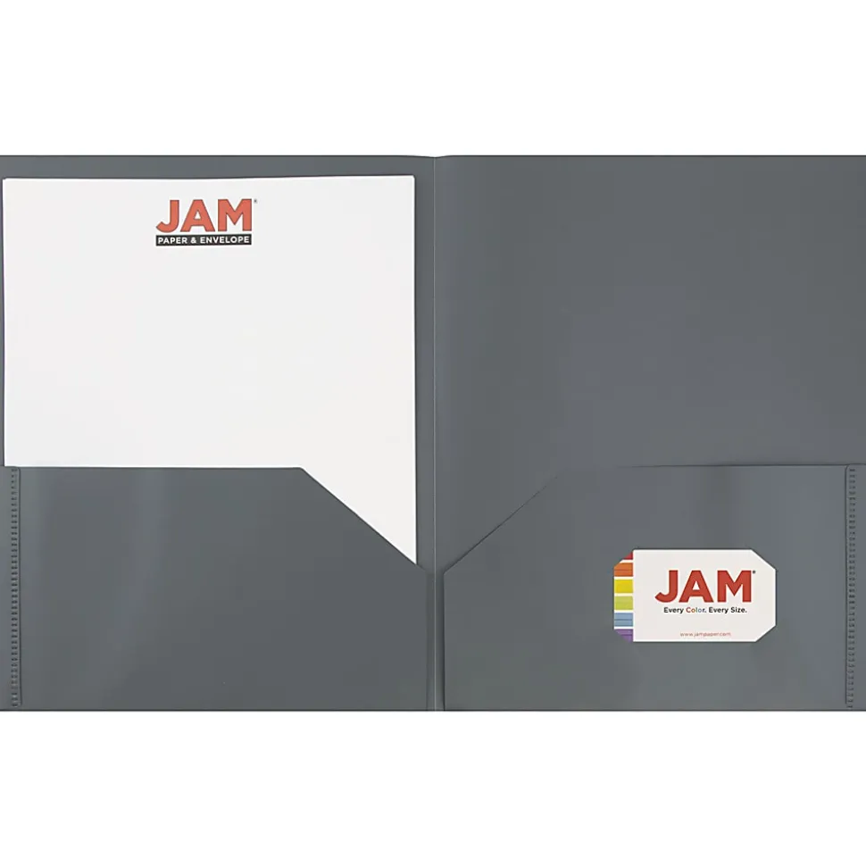 JAM Paper® Plastic 2-Pocket POP Folders, 9 1/2" x 11 1/2", Gray, Pack Of 6