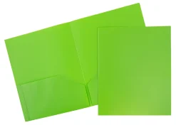 JAM PaperĀ® Plastic 2-Pocket POP Folders, 9 1/2" x 11 1/2", Lime Green, Pack Of 6