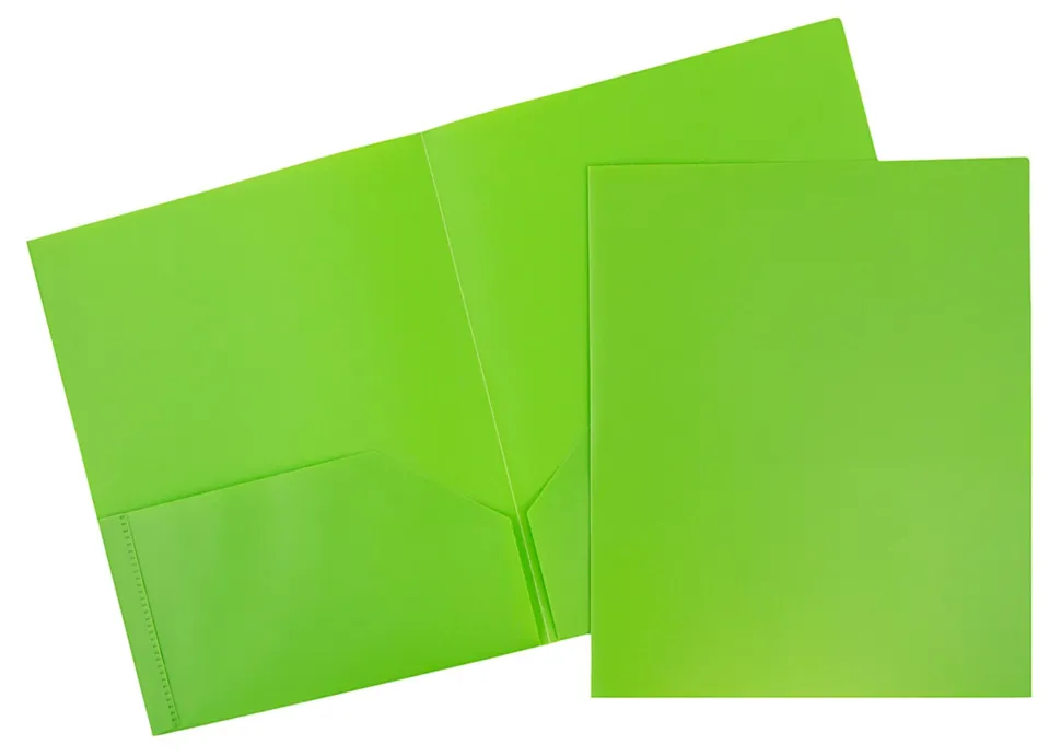JAM Paper® Plastic 2-Pocket POP Folders, 9 1/2" x 11 1/2", Lime Green, Pack Of 6
