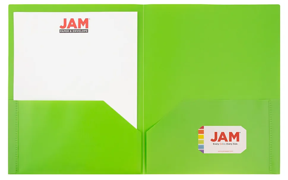 JAM Paper® Plastic 2-Pocket POP Folders, 9 1/2" x 11 1/2", Lime Green, Pack Of 6