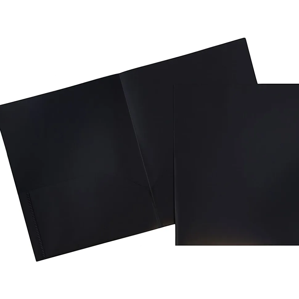 JAM Paper® Plastic 2-Pocket POP Folders, 9 1/2" x 11 1/2", Black, Pack Of 6