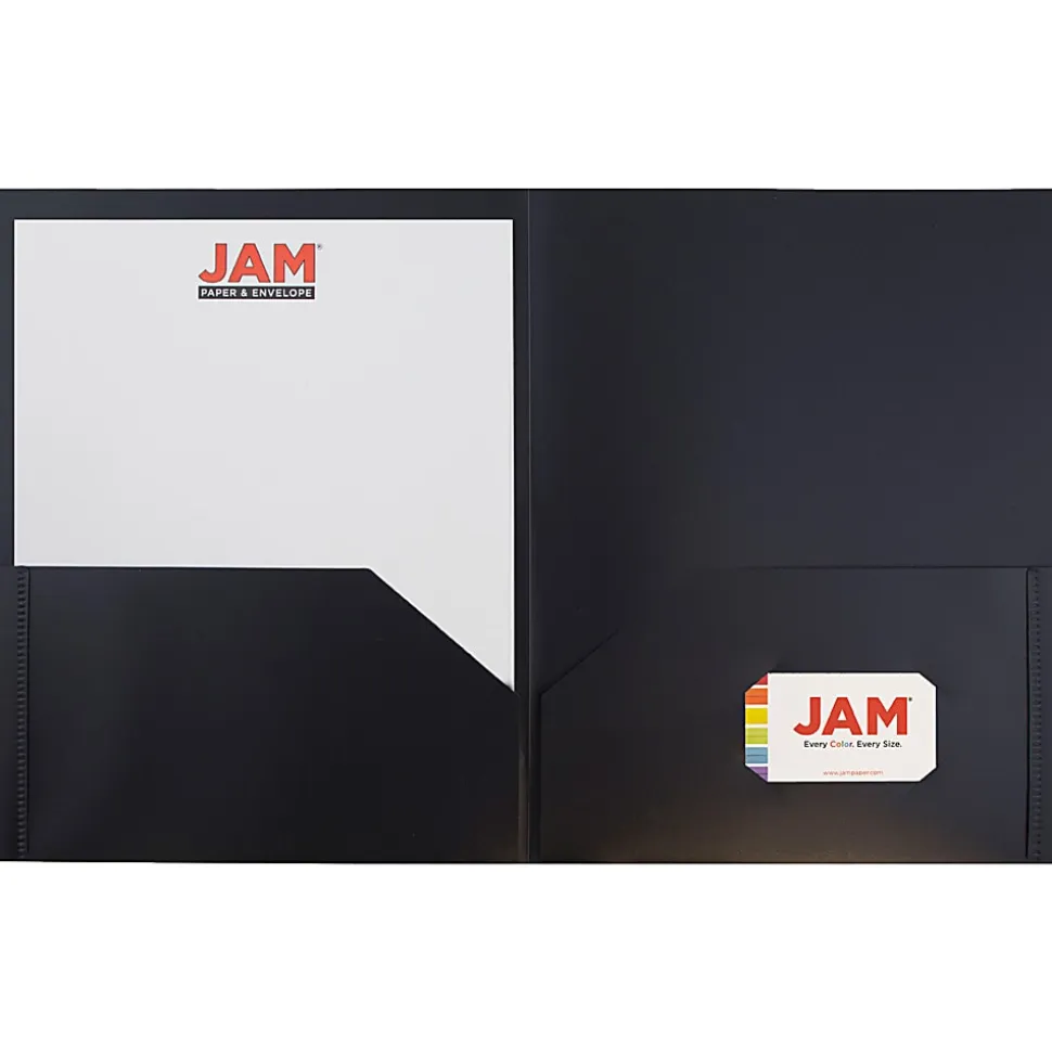 JAM Paper® Plastic 2-Pocket POP Folders, 9 1/2" x 11 1/2", Black, Pack Of 6