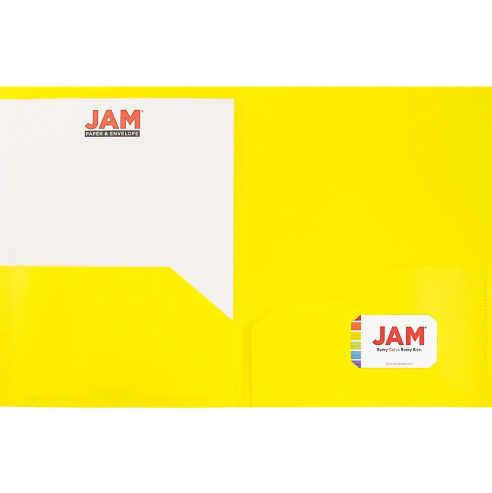 JAM Paper® Plastic 2-Pocket POP Folders, 9 1/2" x 11 1/2", Yellow, Pack Of 6