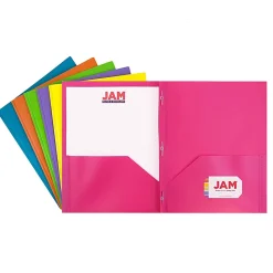 JAM Paper® Plastic 2-Pocket POP Folders With Prongs, Letter Size, 9-1/2" x 11-1/2", Assorted Fashion Colors, Pack Of 6 Folders