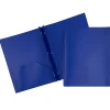 JAM Paper® Plastic 2-Pocket POP Folders with Metal Prongs Fastener Clasps, 9 1/2" x 11 1/2", Deep Blue, Pack Of 6