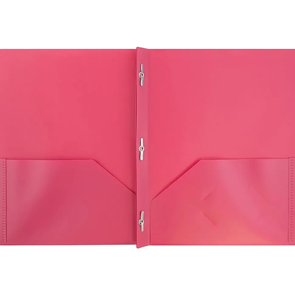 JAM Paper® Plastic 2-Pocket POP Folders With Prongs, Letter Size, 9-1/2" x 11-1/2", Assorted Primary Colors, Pack Of 6 Folders