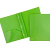 JAM Paper® Plastic 2-Pocket POP Folders with Metal Prongs Fastener Clasps, 9 1/2" x 11 1/2", Lime Green, Pack Of 6