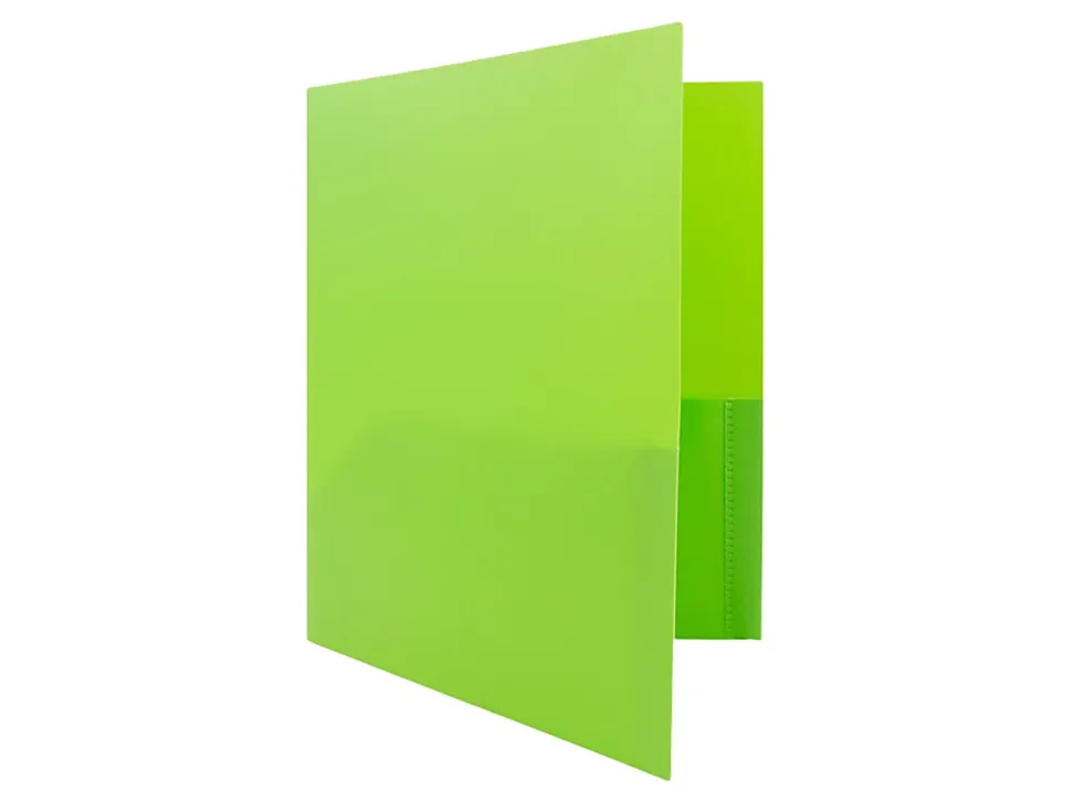 JAM Paper® Plastic 2-Pocket POP Folders with Metal Prongs Fastener Clasps, 9 1/2" x 11 1/2", Lime Green, Pack Of 6