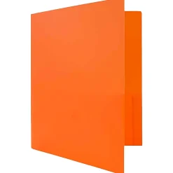 JAM PaperĀ® Plastic 2-Pocket School POP Folders, 9 1/2" x 11 1/2", Orange, Pack Of 6