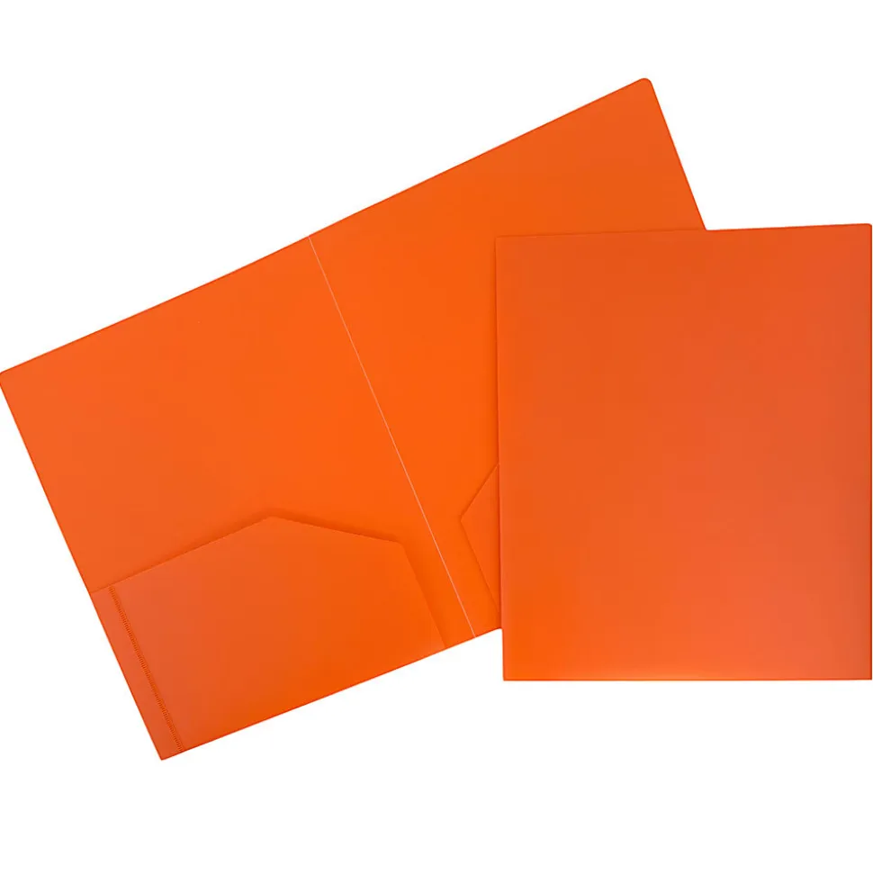 JAM Paper® Plastic 2-Pocket School POP Folders, 9 1/2" x 11 1/2", Orange, Pack Of 6