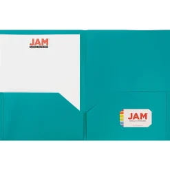 JAM PaperĀ® Plastic 2-Pocket School POP Folders, 9 1/2" x 11 1/2", Teal, Pack Of 6
