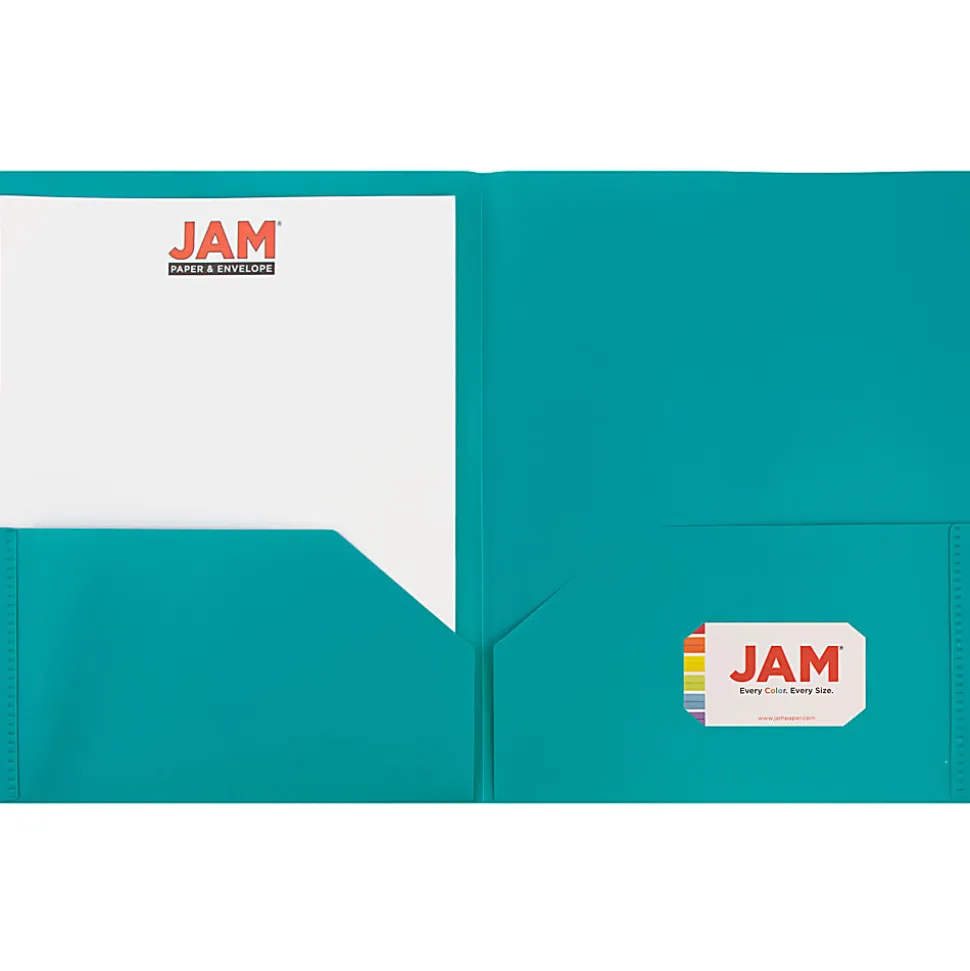 JAM Paper® Plastic 2-Pocket School POP Folders, 9 1/2" x 11 1/2", Teal, Pack Of 6