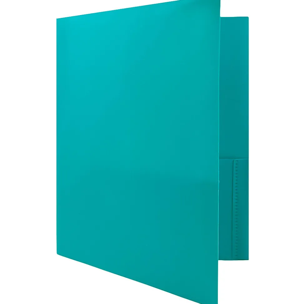 JAM Paper® Plastic 2-Pocket School POP Folders, 9 1/2" x 11 1/2", Teal, Pack Of 6