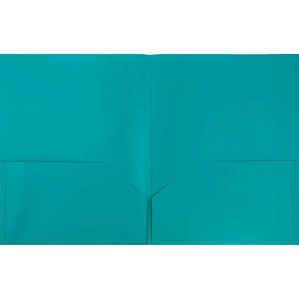 JAM Paper® Plastic 2-Pocket School POP Folders, 9 1/2" x 11 1/2", Teal, Pack Of 6