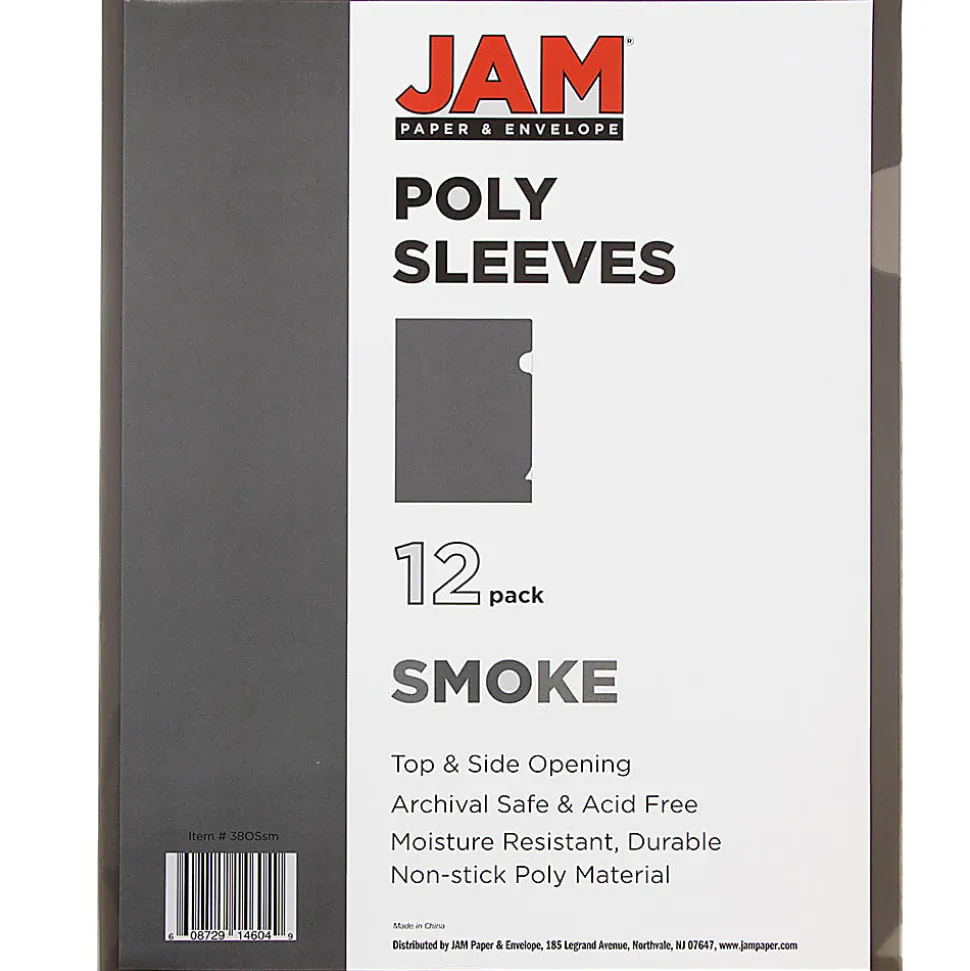 JAM Paper® Plastic Sleeves, 9" x 11 1/2", 1" Capacity, Smoke Gray, Pack Of 12