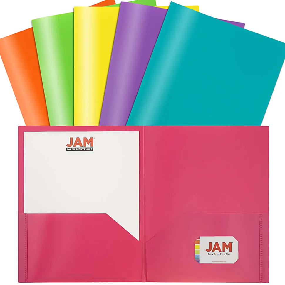 JAM Paper® POP Plastic 2-Pocket School Folders, 9-1/2" x 11-1/2", Assorted Fashion, Pack Of 6 Folders