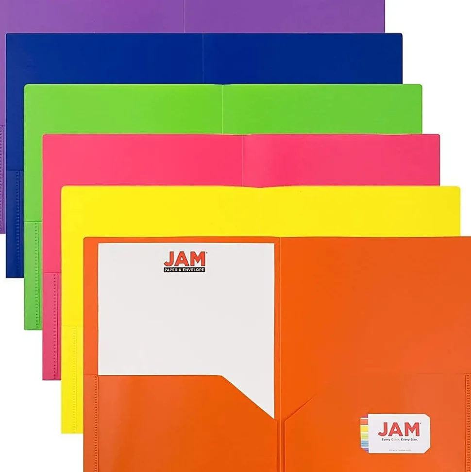 JAM Paper® POP Plastic 2-Pocket School Folders, 9-1/2" x 11-1/2", Assorted Primary, Pack Of 6 Folders