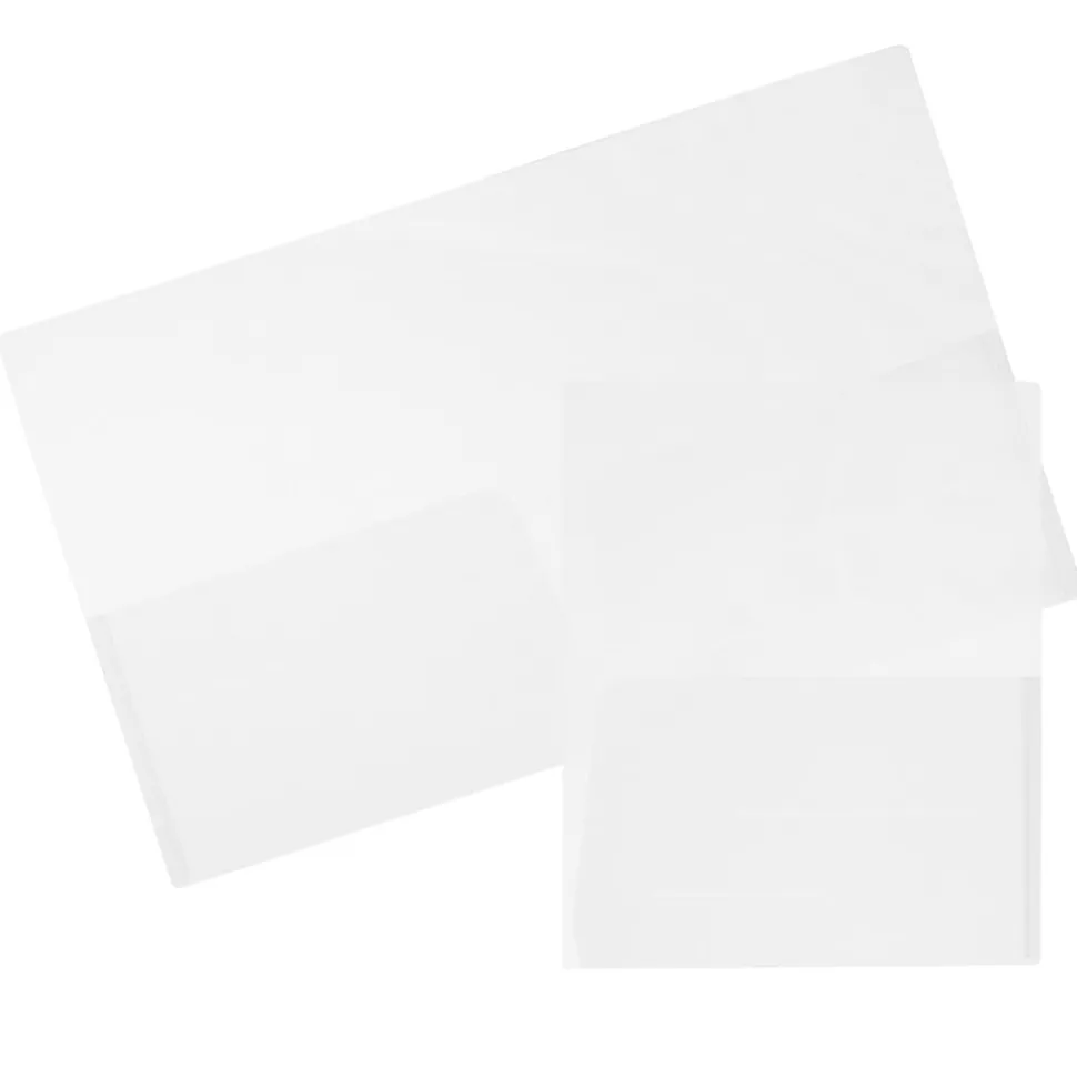 JAM Paper® Regular-Weight 2-Pocket Plastic Presentation Folders, 9" x 12", Clear, Pack Of 6