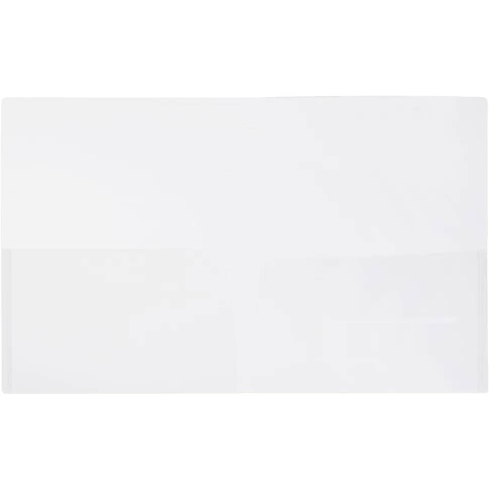 JAM Paper® Regular-Weight 2-Pocket Plastic Presentation Folders, 9" x 12", Clear, Pack Of 6