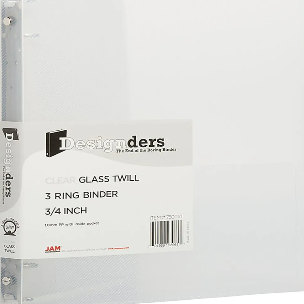 JAM PAPER 3 Ring Plastic Binder, 0.75 inch, Clear