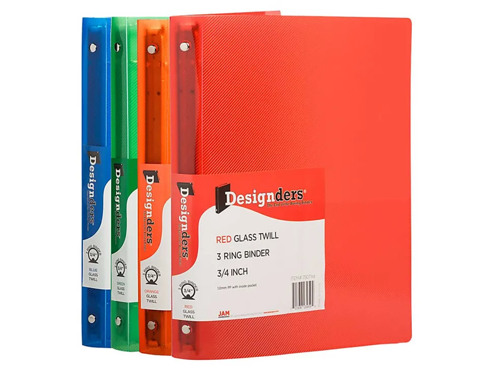 JAM PAPER 3 Ring Plastic Binder, 0.75 inch, Assorted, 4/pack