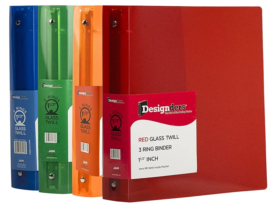 JAM PAPER 3 Ring Plastic Binder, 1.5 inch, Assorted, 4/pack