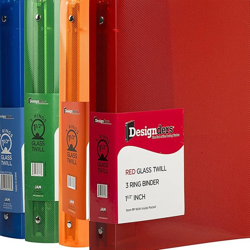 JAM PAPER 3 Ring Plastic Binder, 1.5 inch, Assorted, 4/pack