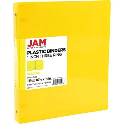 JAM PAPER 3 Ring Plastic Binder, 1 inch, Yellow