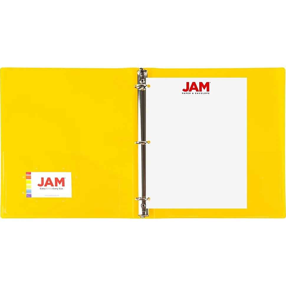 JAM PAPER 3 Ring Plastic Binder, 1 inch, Yellow
