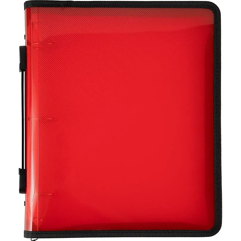 JAM PAPER 3 Ring Plastic Zipper Binder, 1.5 inch, Red, Sold Individually