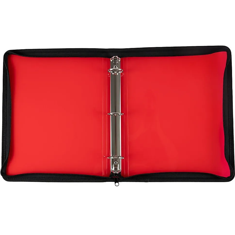 JAM PAPER 3 Ring Plastic Zipper Binder, 1.5 inch, Red, Sold Individually